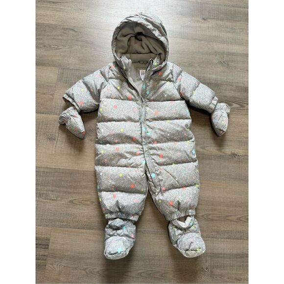 Baby Gap Unisex 0-6MO One Piece Footie Fleece Lined Grey Star Outfit - Picture 4 of 12